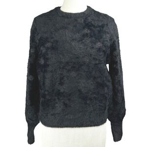 MARINE LAYER Women Arielle Crewneck Sweater Black Metallic Funfetti Fuzzy‎ Small